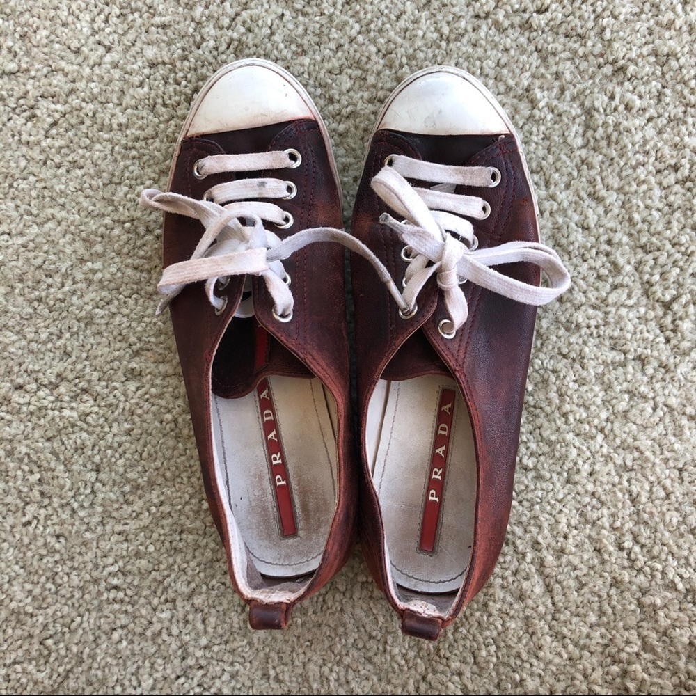 PRADA leather brown sneakers